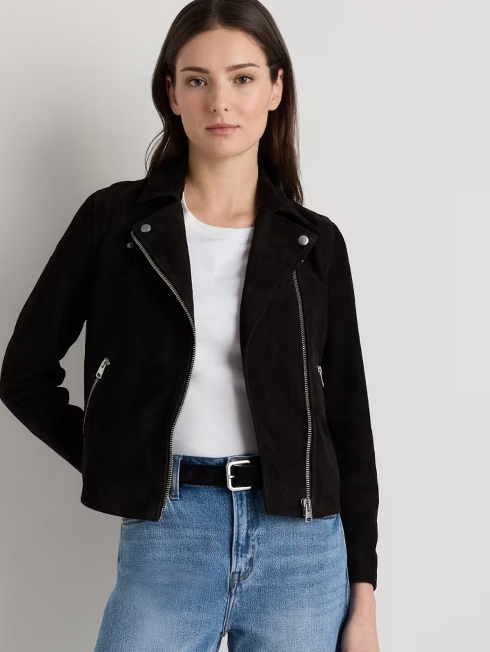 Quince 100% Suede Biker Jacket - Charcoal Black